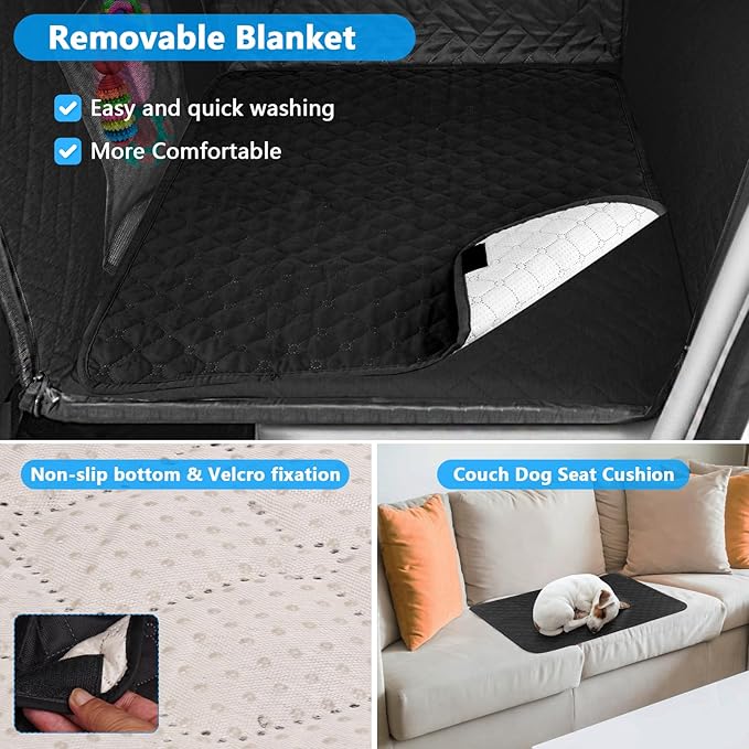 Dog Car Seat for Large Medium Dogs, Hard Bottom Back Seat Extender for Dogs with Soft Removable Blanket, Non-Slip Dog Car Hammock Turn into Soft Pet Travel Bed,Half Pet Seat for Car SUV Truck(Black)