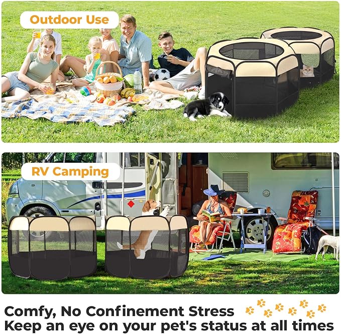 2-in-1 Pop Up Cat Playpen, Detachable into 2 Separate Pens, Assembly-Free Portable Puppy House Collapsible Dog Crates Pet Pen Tent Kennel Kitten Enclosure Cage Indoor Outdoor Foldable(S)