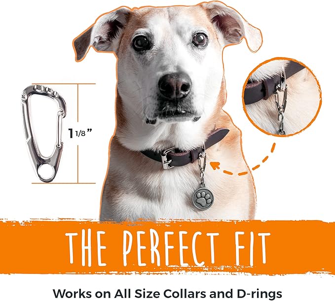 Mighty Paw Dog Tag Carabiner Clips - 3 Pack Strong Dog Clip - Weather Resistant & Easy to Clean Quick ID Holders - Easy Switch Pet Tags - Attach Keys or Poop Bag Holders - for All Size Collars