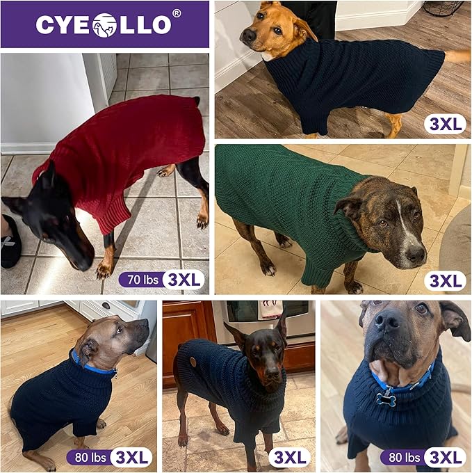 cyeollo 4XL Dog Sweater, Stretchable & Cozy Warm Dog Sweaters for Large Dogs Boy, Pullover Knit Fall Winter Sweatshirt Big Dogs Clothes, Doberman Great Dane Apparel, Navy XXXXL