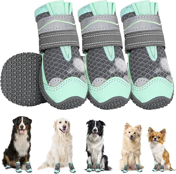 SlowTon Dog Shoes for Large Small Medium Dogs - Breathable Dog Boots for Summer Hot Pavement, Paw Protector for Outdoor Walking Winter Snow, Anti-Slip Rubber Dog Booties for Hardwood Floor (GR GY, 2)