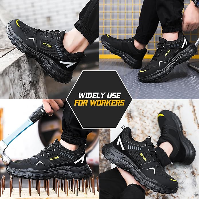 Steel Toe Boots for Men Indestructible Steel Toe Shoes Breathable High Top Work Boots for Men Lightweight Safety Shoes Non Slip Work Shoes Industry Construction Safety Boots