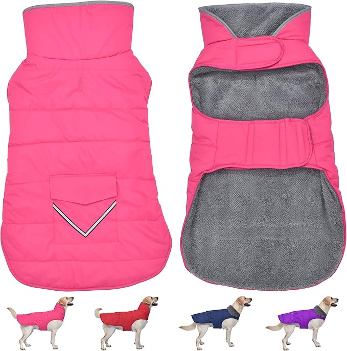 Dog Coat, Waterproof Dog Winter Jacket with Pocket, Reflective Adjustable Pet Snow Vest, Warm Cozy Fleece Sweater for Small Medium Extra Large Dogs - Pink, XS