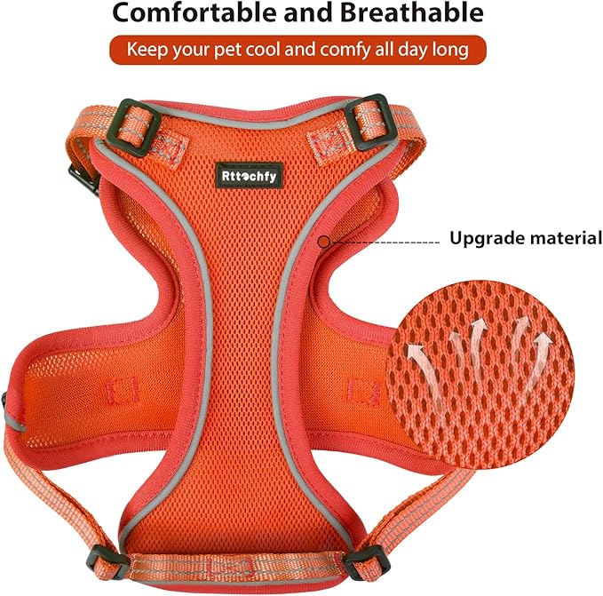Rttochfy Cat Harness and Leash Set, Adjustable and Reflective Cat Vest, Escape Proof Kitten Harness, Easy to Put on with 3 Buckles for Cats Walking and Traveling (Orange, S)
