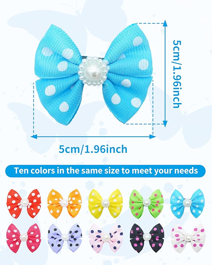 PET SHOW 10Pcs 2" Dot Small Dogs Hair Bows with French Clips Yorkie Bowknot Barrette Clips for Medium Dogs Pet Topknot Cat Grooming Hair Accessories