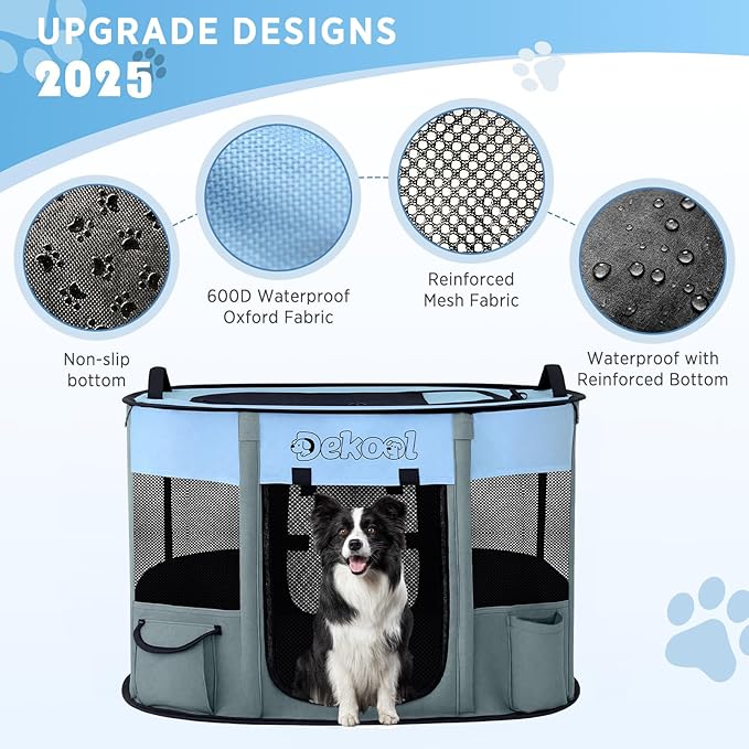 Foldable Dog Cat Playpen, Portable Dog Crate for Puppies, Cat, Puppy Play Pen for Indoors, Kennel Tent Crate for Indoor Outdoor Travel Camping Use with Carrying Case (Blue, M)