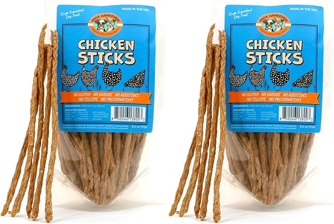 Chicken Sticks for Dogs - Dehydrated Chicken Jerky Treats. Single Ingredient Made and Sourced in America - High Protein, Low Fat - Crunchy Treat Sticks - 6.2oz (Pack of 2)