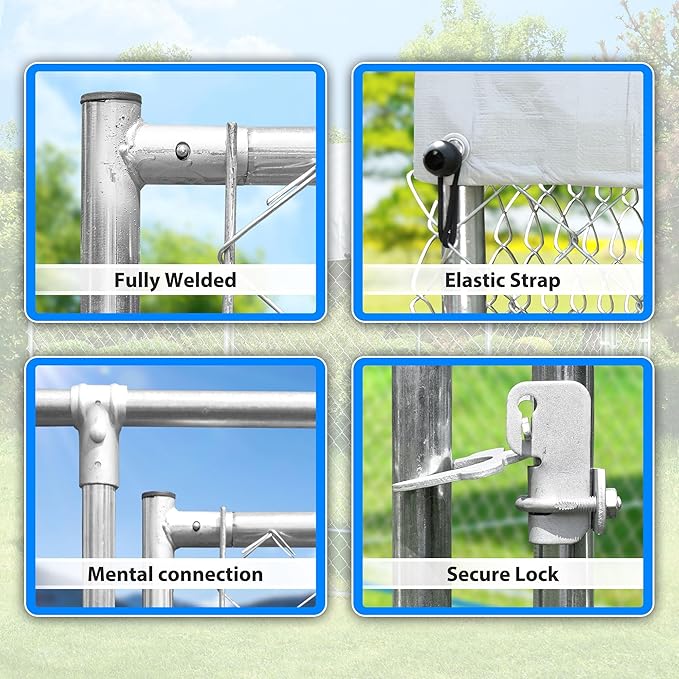 10x6x7.7ft Large Dog Kennel Outdoor, Heavy-Duty Outside Dog Kennel with Roof, Security Latch-Lock Door, Chain-Link Dog Enclosure Dog Run for Yard with Cover