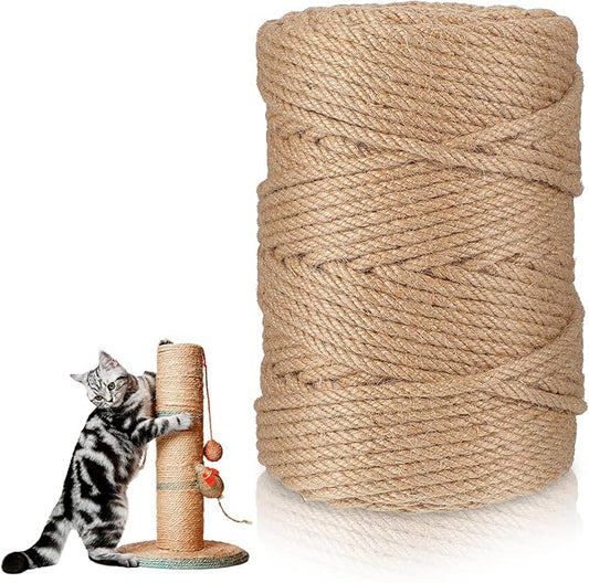 328FT/100M Sisal Rope for Cat Scratcher, 6mm Cat Scratching Sisal Rope Jute Ropes for Scratch Posts, Cat-Trees, DIY Projects, Twine Ropes for Cats Scratching Post