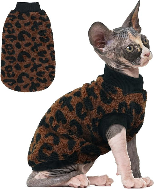 PUMYPOREITY Cozy Fleece Cat Sweater - Stretchy & Warm Knitted Cat Shirt, Super Soft Kitten Sweater, Machine Washable Pet Clothing for Comfort & Style, Brown, XS