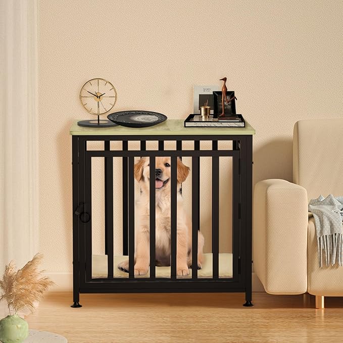 Heavy Duty Dog Crate Furniture, Dog Kennel Indoor, Anti-Chew Anti-Escape End Side Table Wooden Dog Crate for Small Dog（Fir Green）