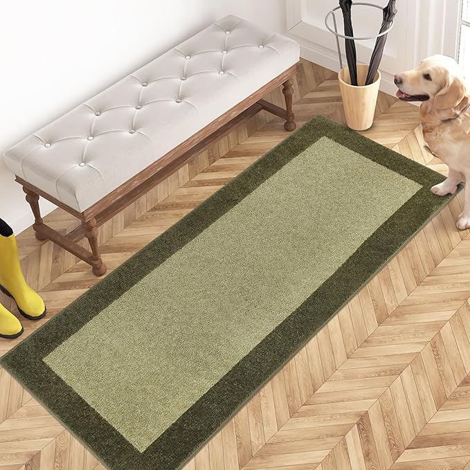 PURRUGS Dirt Trapping Door Mat 24" x 60", Non-Slip/Skid Machine Washable Entryway Rug, Shoes Scraper, Throw Rug, Super Absorbent Area Rug for Muddy Wet Shoes and Paws, Budding Green & Sage Green