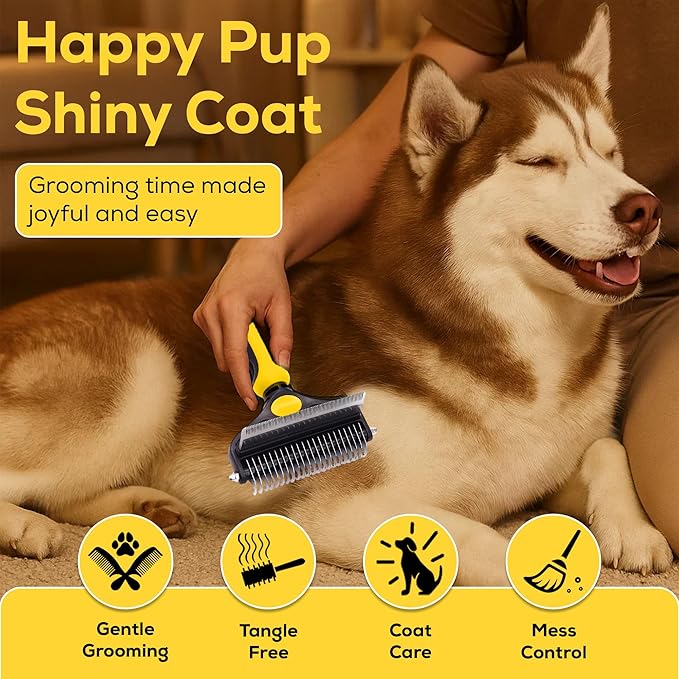 Pet Grooming Set – 1 Brush + 2 Toothbrushes (Soft & Finger) for Dogs & Cats(Yellow Handle)