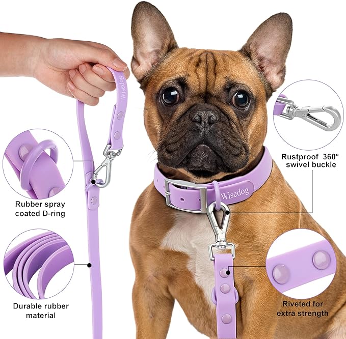 Wisedog Waterproof Dog Leash – 5ft/6ft Adjustable with 2 Hooks & Traffic Handle, Easy to Clean Double Clip Leash for Small, Medium, Large Dogs (Lilac L)