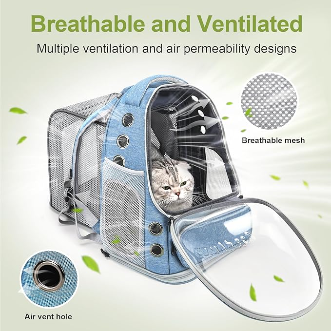 Expandable Cat Backpack,Cat Bubble Backpack Carrier for Carrying Cats, Pets and Small Dogs,Airline-Approved,Designed for Travel, Hiking, Walking,Car （Blue