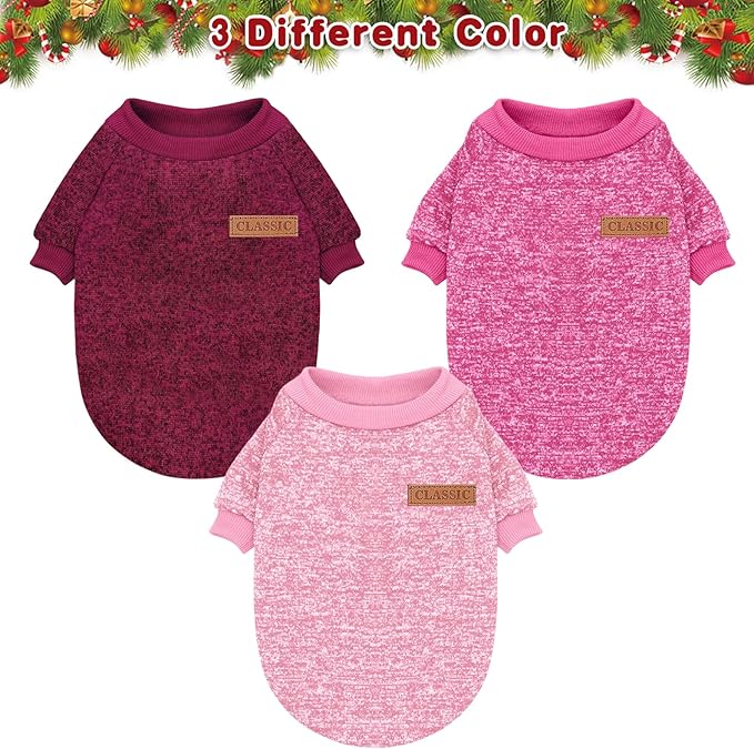 Idepet Pet Dog Classic Knitwear Sweater 3 Pcs, Fleece Coat for Small,Medium Dogs,Warm Pet Dog Cat Clothes,Soft Puppy Customes for Dog Grils Boys,X-Small