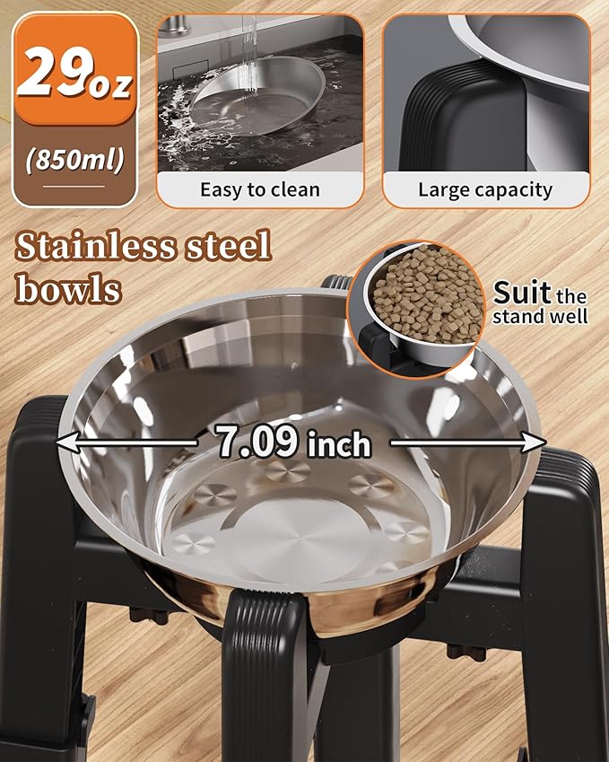 CZPET Elevated Dog Bowl, Raised Dog Bowl Stand with 51oz Stainless Steel Bowl Large Capacity, Height and Size Adjustable & Anti-Slip Stand for Large Dogs
