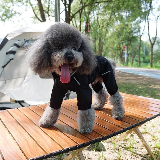 LOVELONGLONG Fleece-Lined Dog Raincoat with Removable Hood – Waterproof Winter Full Body Dog Jacket – Windproof Snowproof Cold-Weather Suit – Black-F XXS