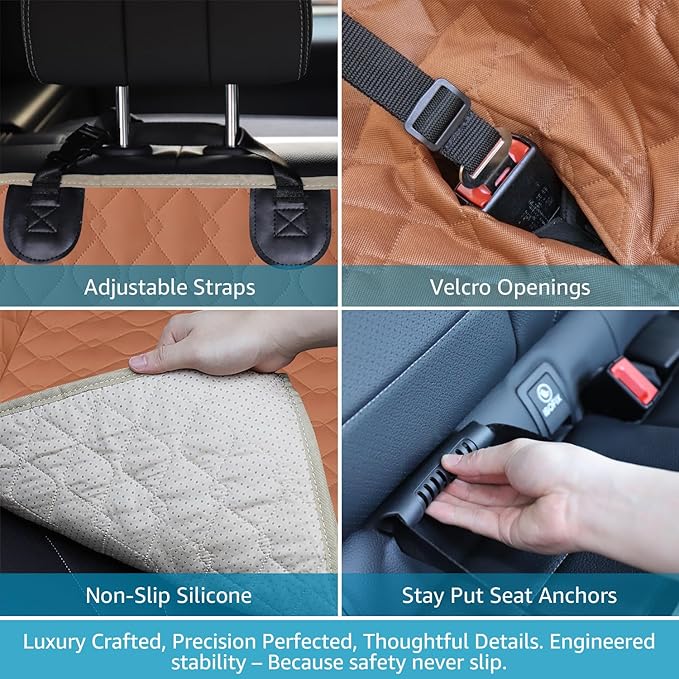 Lassie Dog Car Seat Covers for Back Seat with 2 Seat Belts, Waterproof Dog Car Hammock with Mesh Window Durable Scratch Proof Nonslip Pet Carseat Covers Universal Fit Protector for Cars, Trucks & SUVs