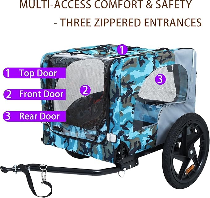 Collapsible Dog Bike Trailer for Small & Medium Pets - 16" All-Terrain Wheels, Universal Hitch, Quick Release & Non-Slip Floor - Internal Leash, Bicycle Accessories