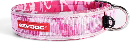 EzyDog Neo Dog Collar - Waterproof & Reflective Dog Collar with Soft Padded Neoprene for Comfort & Durable Nylon – Features Quick Release Buckle and Built-in ID Clip (X-Large, Pink Camo)