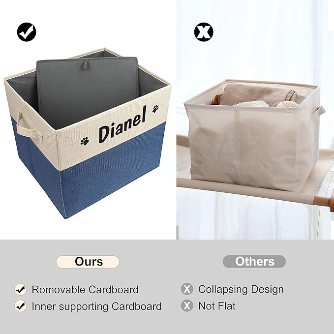 PET ARTIST Large Dog Toy Basket, Custom Toy Bin Box Personalized with Pet's Name, Collapsible Pet Storage Baksets With Handle for Toys,Blankets,Accessories- Navy Blue