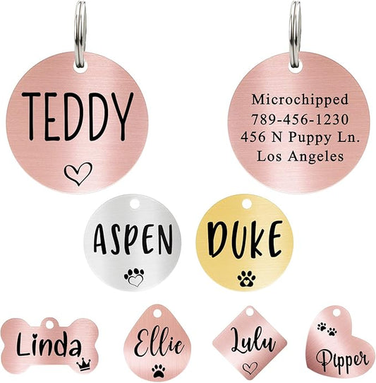 Ultra Joys Dog ID Tag, Custom Dog Tag Personalized Cat Tag, Pet ID Tag, Brushed Stainless Steel Round Dog Tag Rose Gold Large