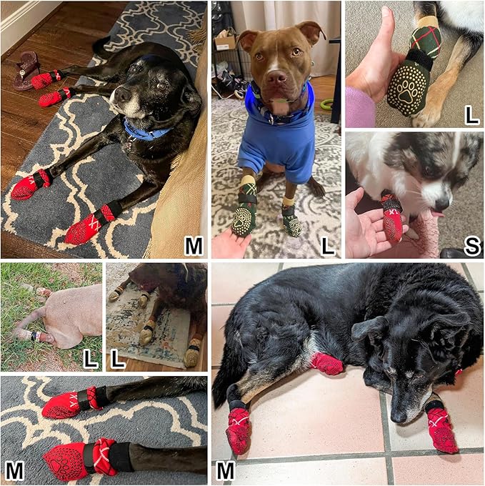 BEAUTYZOO Non Slip Dog Socks to Prevent Licking Paws -Dog Boots & Paw Protectors with Grippers on Hardwood Floors, Dogs Shoes for Hot/Cold Pavement Small Medium Large Senior Dogs Booties