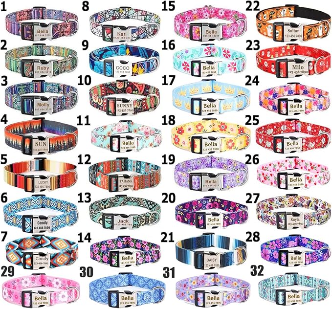 Moonpet Personalized Custom Customized Dog Collar with Engraved ID Tag Dog Name and Phone Number/Heavy Duty Adjustable Dog Collars for Puppy X-Small Small Medium Large X-Large Boy Girl Dogs