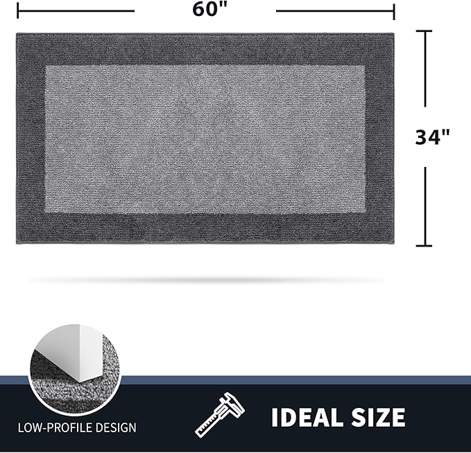 PURRUGS Dirt Trapper Door Mat 34" x 60", Non-Slip/Skid Machine Washable Entryway Rug, Shoes Scraper, Throw Rug, Super Absorbent Area Rug for Muddy Wet Shoes and Paws, Light Grey & Grey