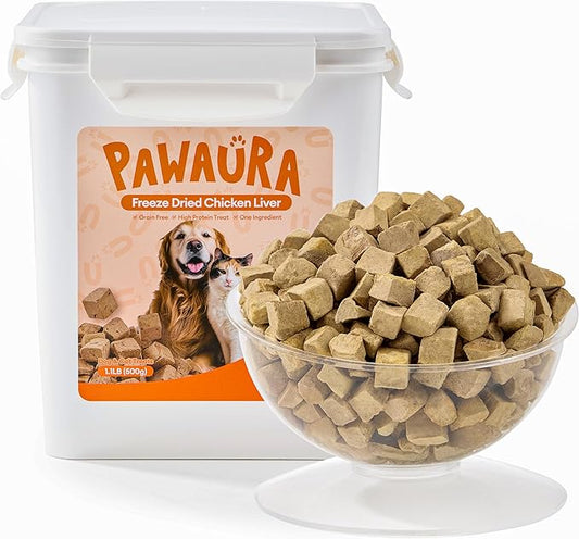 Freeze-Dried Chicken Liver Treats for Dogs & Cats, (1.1lb) Value Tub, Single Ingredient, High-Protein, Grain-Free Natural Snack, Perfect for Training, Rewarding, or Meal Topper