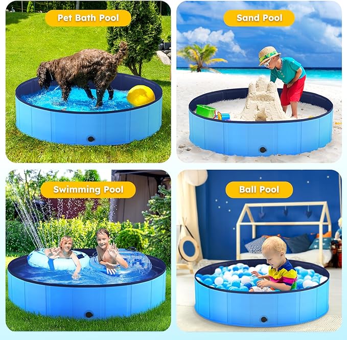 Niubya Foldable Swimming Pool, Collapsible Pet Bathtub, Hard Plastic Bath Pool for Dogs and Cats, 97 x 16 Inches