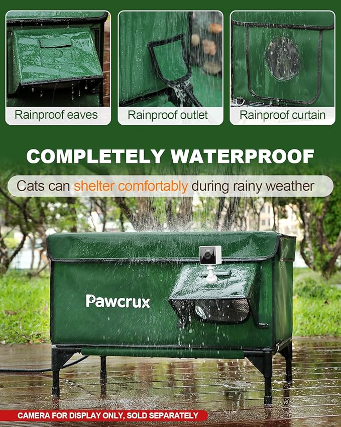 Weatherproof Heated Cat House for Outdoor in Winter, Heated Cat Bed Kitty Shelter with Cat Heating Pad, Insulated & Safe Escape Door, Warm House for Outside Stray Cat(Green, 17.7"x25.5"x17.9")