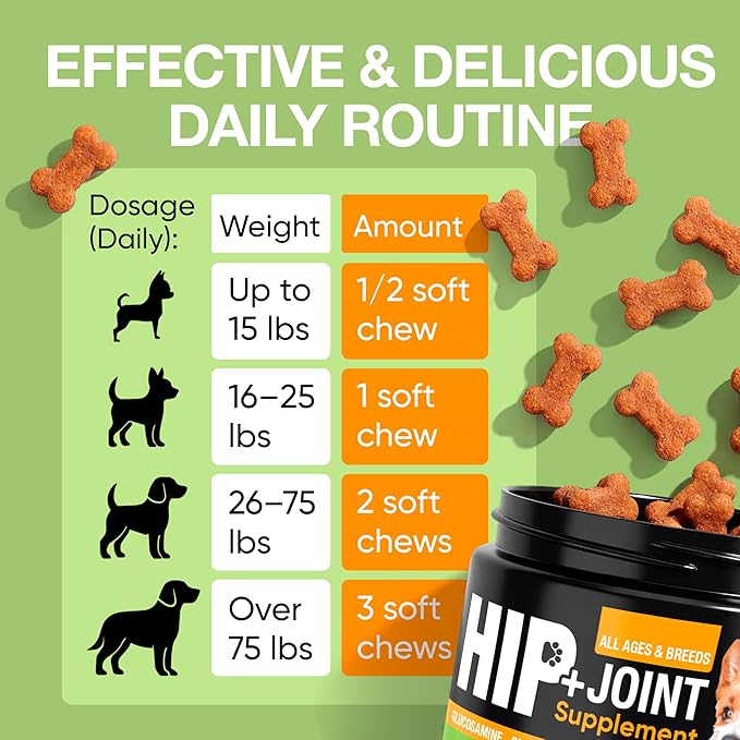 Glucosamine & Chondroitin for Dogs – Hip and Joint Supplement Chews with MSM, Vitamin C, Turmeric, Omega-3 for All Breeds – Pain & Mobility Support – 2-Month Supply – Chicken Flavor