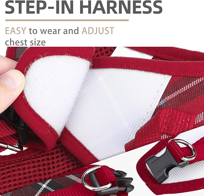 PUPTECK Adjustable Pet Harness Collar and Leash Set Step in for Small Dogs Puppy and Cats Outdoor Training and Running, Soft Mesh Padded Reflective Vest Harness,XXS,New Red