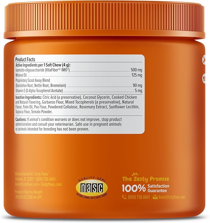 Zesty Paws Scoot Away Soft Chews - Healthy Bowel Function with Bromelain, Vita Fiber for Dogs, & Dandelion Root for Dog Digestive Support and Gut Health - 90 Soft Chews
