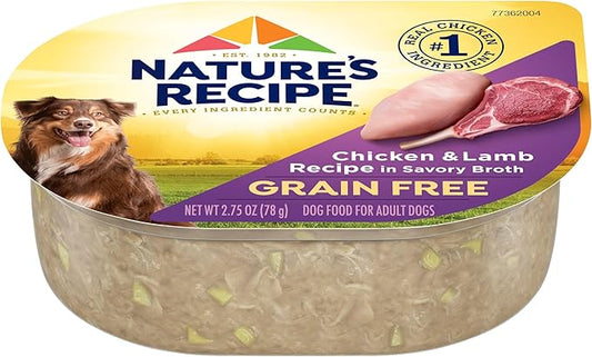 Nature's Recipe Grain Free Chicken & Lamb Recipe in Savory Broth Wet Dog Food, 2.75 oz. Cup, 12 Count