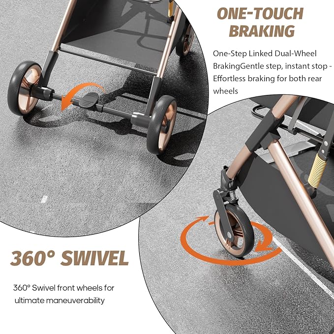 Pet Stroller with 4 Wheels, Dog Stroller with Detachable Carrier, One-Click Folding Pet Travel Carrier for Small, Medium Dogs Cats up to 50lbs, 3 in 1 Multifunctional (Khaki)