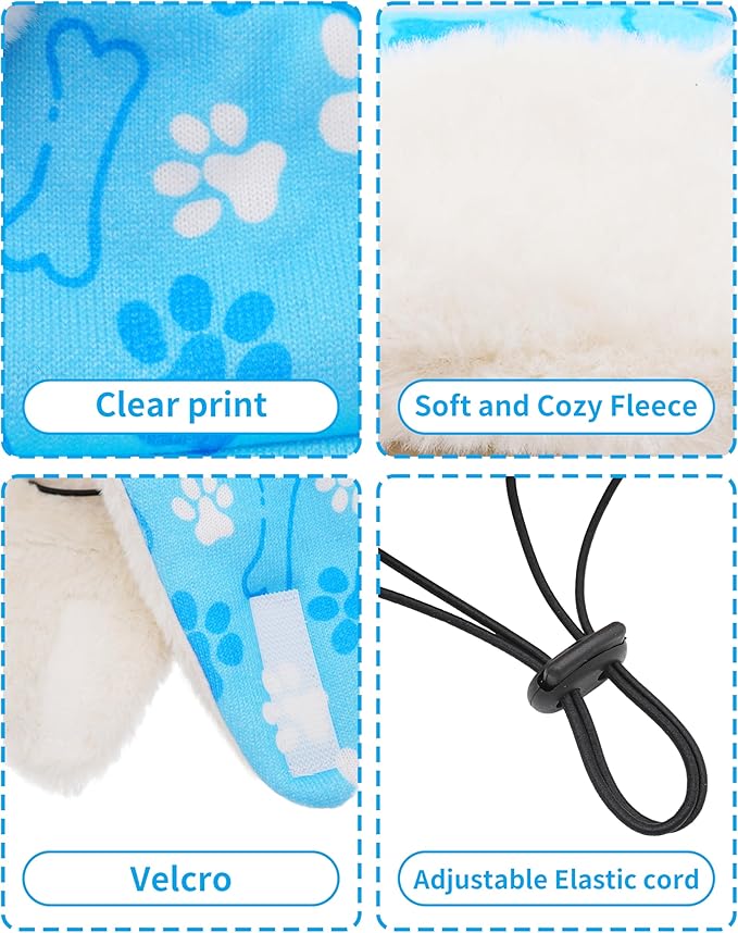 PET SHOW Dog Trapper Hat Winter Hat for Small Dogs Warm Fleece Aviator Hats with Ear Flaps Adjustable Outdoor Boy Puppy Pet Pilot Costume Cap S-Blue Paw/Without Ear Holes