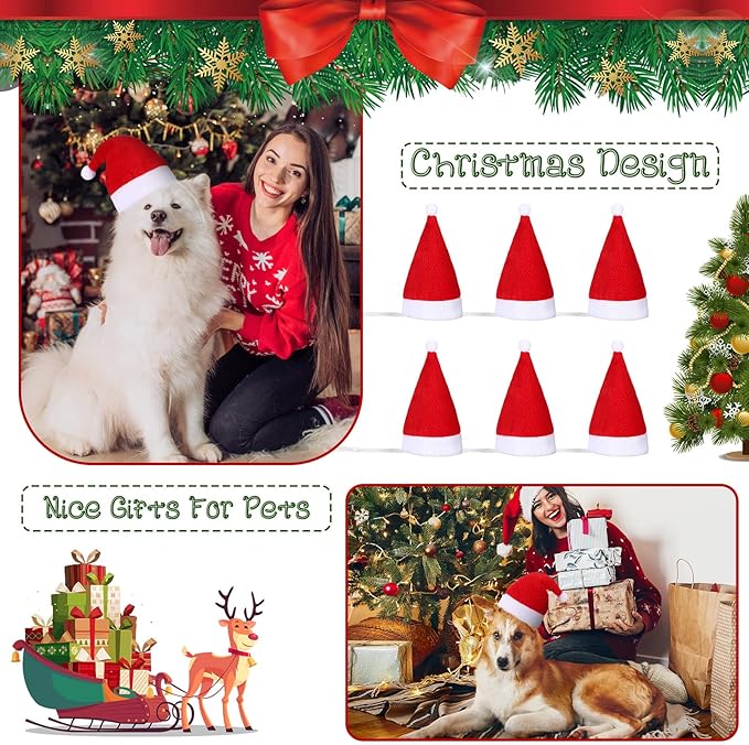 Svee 8 Pieces Christmas Santa Hats for Dog Cat with Adjustable Chin Strap Holiday Party Cute Costumes for Puppy Kitten Small Dogs and Cats Winter Party Dress up Props Supplies Gifts(Simple Pattern)