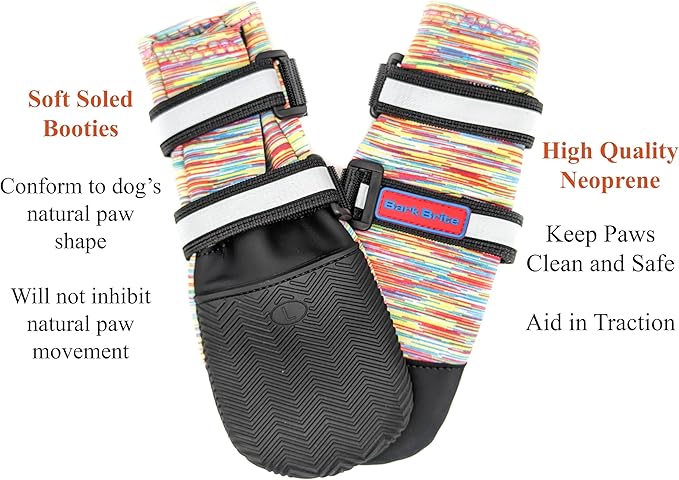 All Weather Neoprene Paw Protector Dog Boots with Reflective Straps in 5 Sizes! (Multicolor Medium)