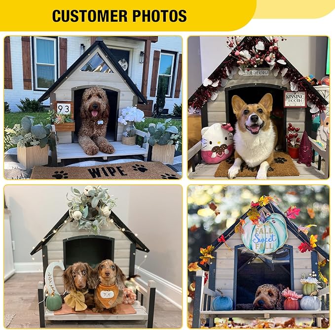 Dog House Outdoor Waterproof Dog Kennel for Small to Medium Size Dogs Doghouse Puppy Shelter with Elevated Floor for Winter (White-A, Medium)