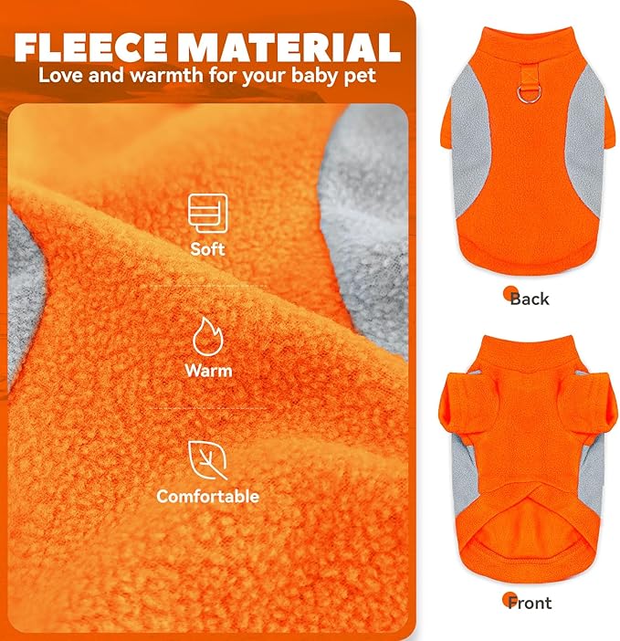 Small Dog Sweater with Leash Ring Soft Warm Fleece Fall Winter Dog Clothes Cute Cat Apparel Puppy Sweaters Classic Pullover Doggy Sweatshirts Chihuahua Costumes Cat Outfits(Orange,L)