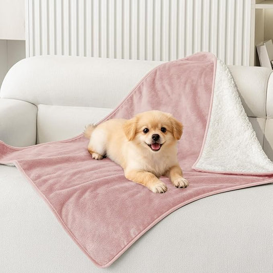 Smiry Waterproof Dog Bed Blanket, Leakproof Pet Throw Blanket for Bed Couch Sofa, Reversible Sherpa Fleece Furniture Protector Cover for Small Medium Large Dogs Cats (Dusty Pink, 32x40 inches)