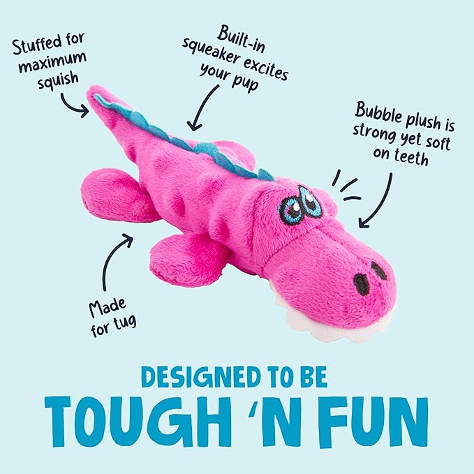 goDog Just For Me Gators Squeaky Plush Dog Toy, Chew Guard Technology - Pink, Mini