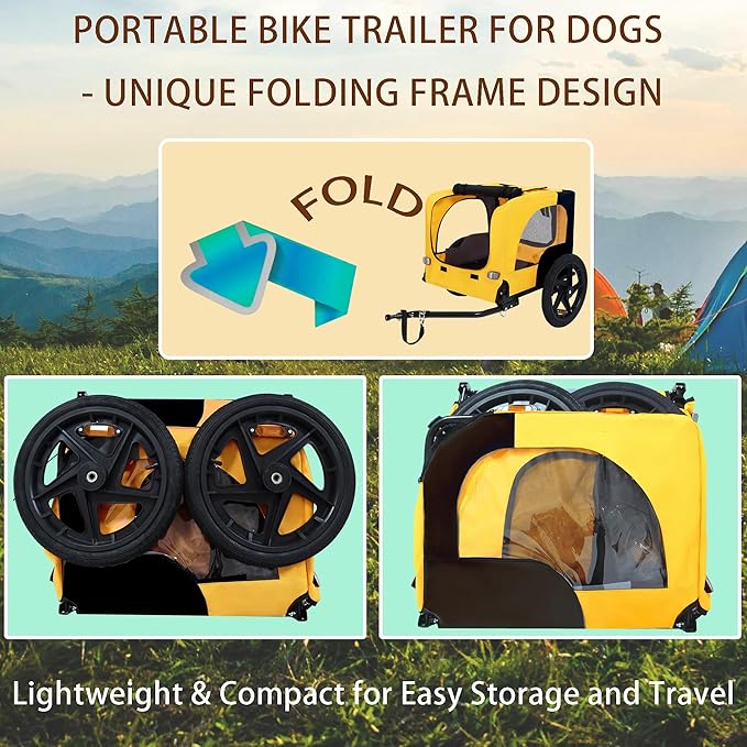 Collapsible Dog Bike Trailer for Small & Medium Pets - 16" All-Terrain Wheels, Universal Hitch, Quick Release & Non-Slip Floor - Internal Leash, Bicycle Accessories