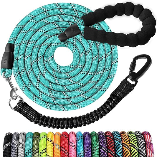 jenico Long Dog Leash 10FT: Heavy Duty Rope Leashes for Dogs Training with Swivel Lockable Hook Reflective Threads Bungee and Padded Handle - Dog Lead for Large Small Medium Dogs Outside Walking