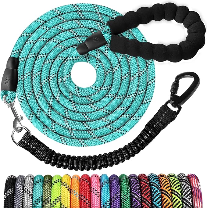 jenico Long Dog Leash 20FT: 3/8'' Heavy Duty Rope Leashes for Dogs Training with Lockable Hook Reflective Threads Bungee and Padded Handle - Dog Lead for Large Small Medium Dogs Outside Walking