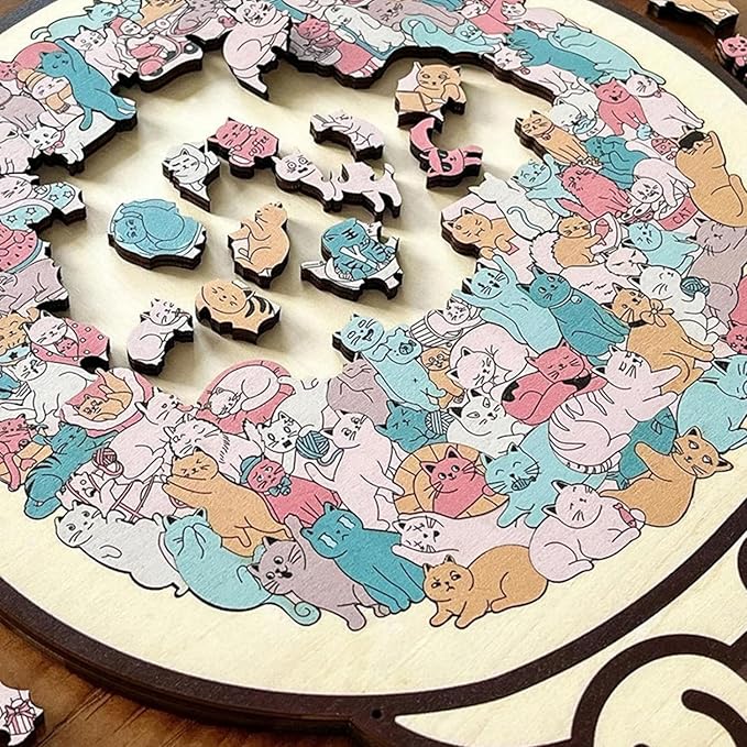135-Piece Colored Cat Shaped Wooden Jigsaw Puzzle, Unique Cats Shaped Wooden Puzzle Decor Gifts for Cats Lovers (Set D)