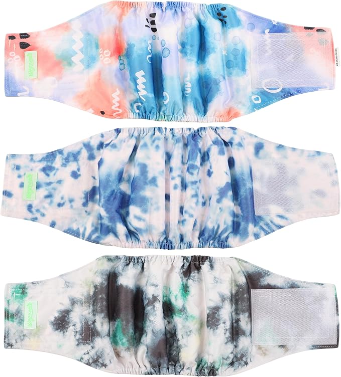 wegreeco Washable Male Dog Belly Band (Stylish Pattern)- Pack of 3 - Washable Male Dog Belly Wrap, Dog Diapers Male (Tie-dye, Ink, Large)